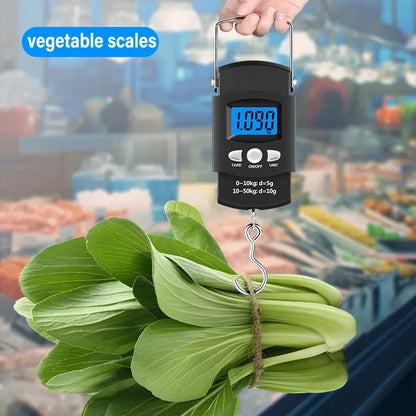 Portable Electronic Scale 50kg 10g LCD Handheld with 100cm Tape Measure for Travel Fishing Baggage Suitcase