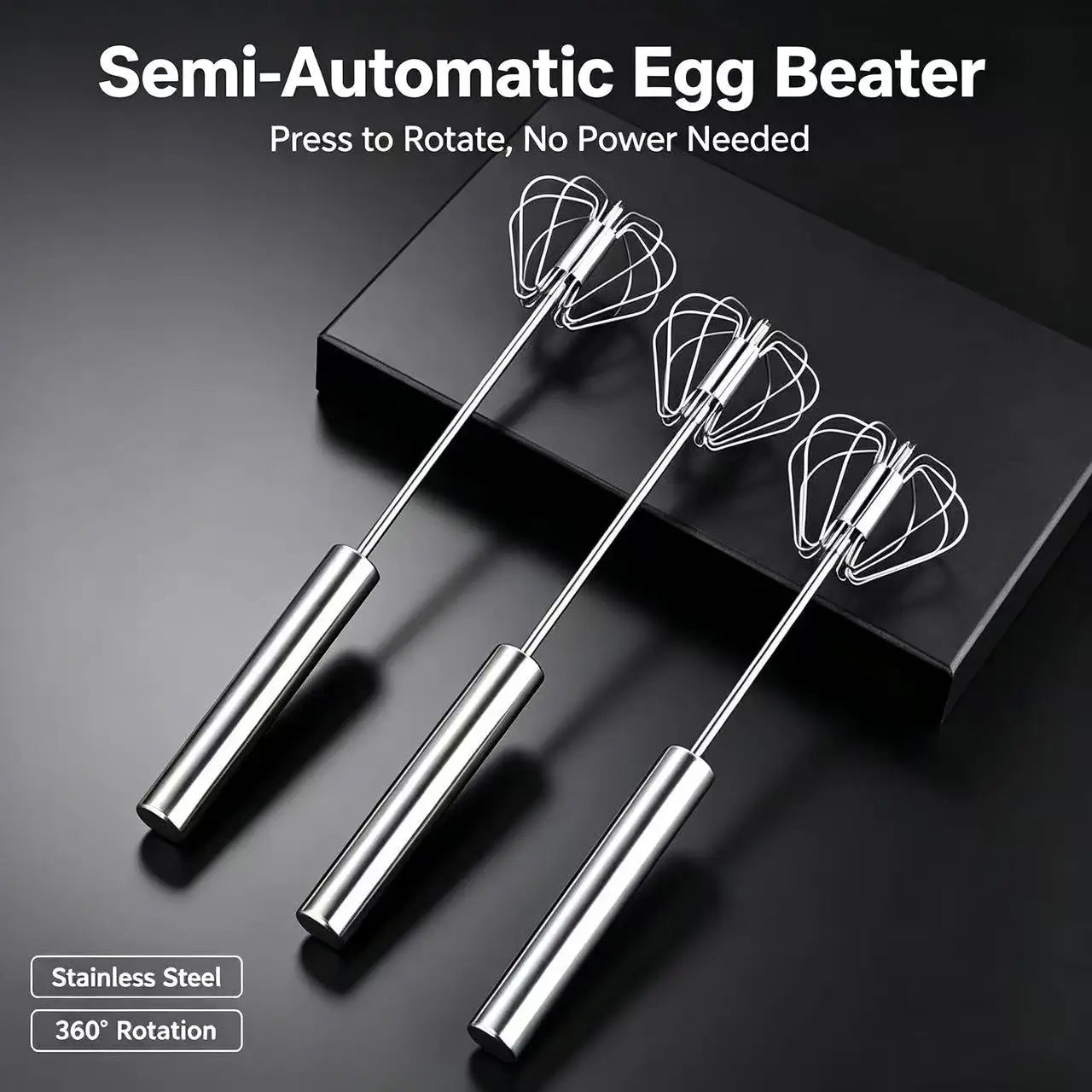 Stainless Steel Semi-Automatic Egg Beater, Hand Press Rotary Whisk, Manual Cream Mixer for Baking Kitchen Tool