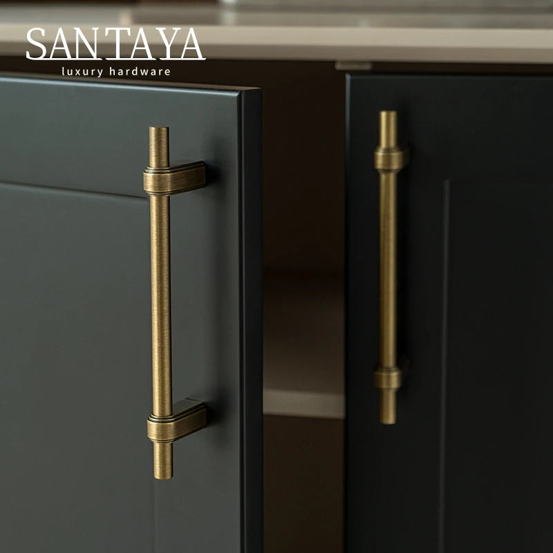 Santaya Solid Brass Cabinet Handle and Knob Drawer Knobs T Bar Bedroom Kitchen Handle Hardware / Drawer Pulls Antique Bronze