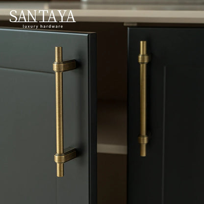 Santaya Solid Brass Cabinet Handle and Knob Drawer Knobs T Bar Bedroom Kitchen Handle Hardware / Drawer Pulls Antique Bronze