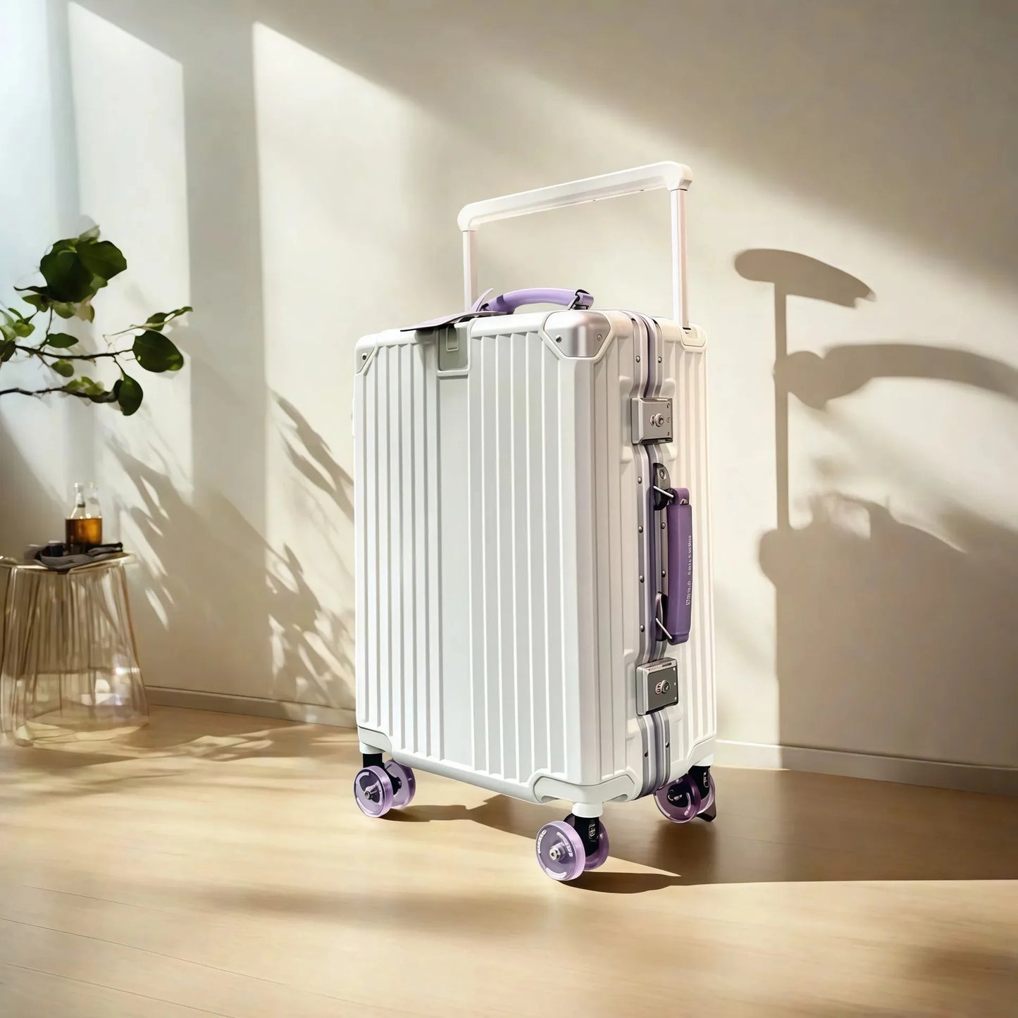 BunnyFly Wide Handlebar Travel Trolley Suitcase with Colorful Silent Wheels TSA Lock Rolling Luggage Large Capacity PC Material