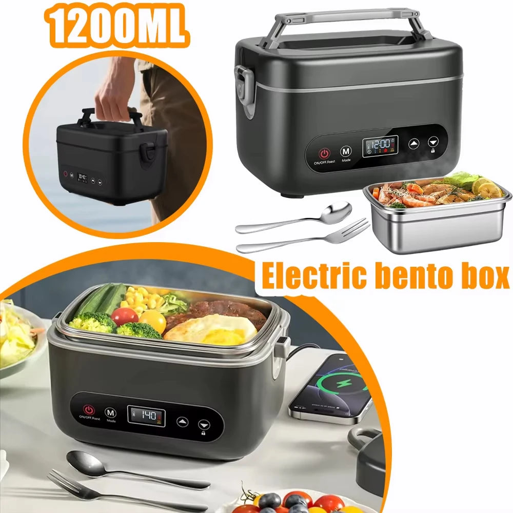 100W Wireless Electric Lunch Box 12000mAh Rechargeable Portable Food Heater Smart Bento Box with Timer for Office Adults Gift
