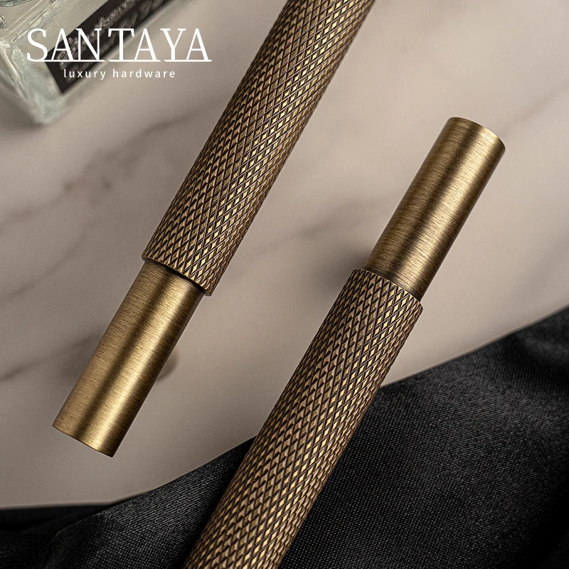 Santaya Brass Diamond-cut Cross Knurl Pattern Antique Kitchen Cabinet Handles Wardrobe Pull T-bar Knobs