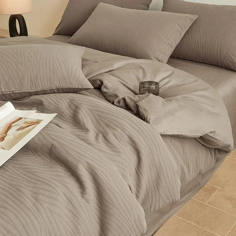 Light Luxury Soft Thick 100% Cotton Flat Sheet Sets Satin Jacquard Silky Bedding Set for Seasons Single Double Bed Comfort Set