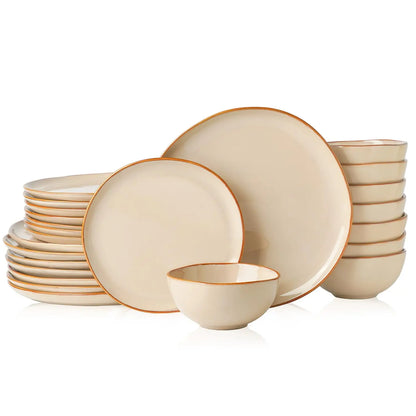 Stoneware Dinnerware Sets for 4, Reactive Glaze Plates and Bowls, Grey | 12-Piece Handcrafted Rustic Porcelain Dishes Set, Highly Scratch Resistant, Dishwasher & Microwave Safe