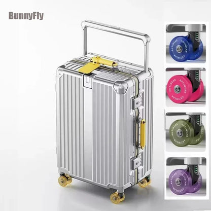 BunnyFly Wide Handlebar Travel Trolley Suitcase with Colorful Silent Wheels TSA Lock Rolling Luggage Large Capacity PC Material