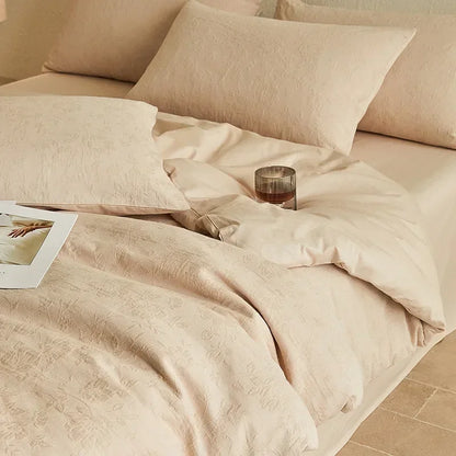 Light Luxury Soft Thick 100% Cotton Flat Sheet Sets Satin Jacquard Silky Bedding Set for Seasons Single Double Bed Comfort Set