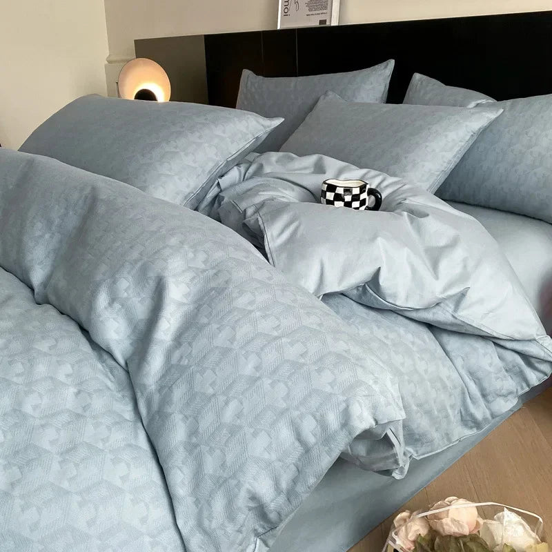 Light Luxury Soft Thick 100% Cotton Flat Sheet Sets Satin Jacquard Silky Bedding Set for Seasons Single Double Bed Comfort Set