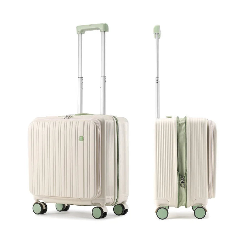 18 Inch Expandable Carry On Luggage Lightweight Front Opening Suitcase Password Lock USB Type C Cup Holder Spinner Wheels Travel