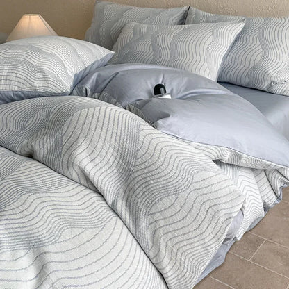 Light Luxury Soft Thick 100% Cotton Flat Sheet Sets Satin Jacquard Silky Bedding Set for Seasons Single Double Bed Comfort Set