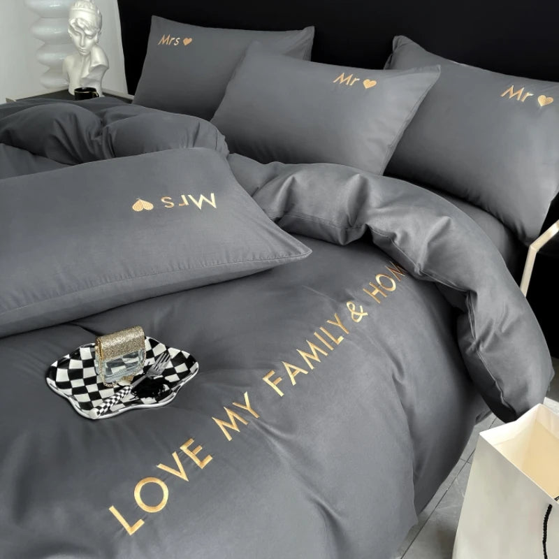 Nordic Luxury Egyptian Cotton Duvet Cover Bedding Set with fitted Sheet and Pillowcases