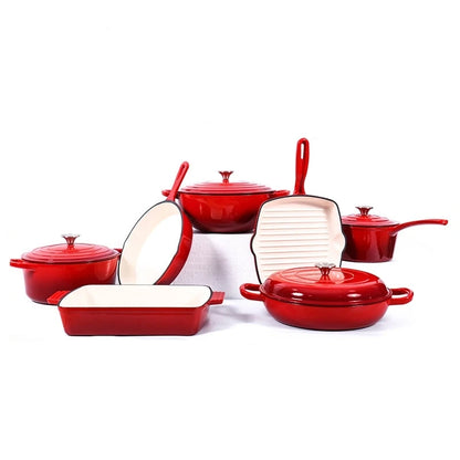 7 Pieces Enamel Cast Iron Cookware Set Gas Induction Cooker Universal Dutch Oven Frying Pan Saucepan Milk Pot Set with Lid