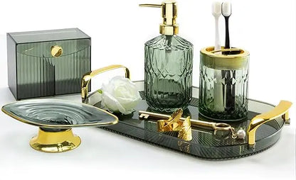 green bathroom accessories set 5 pcs green bathroom decor with decorative vanity tray for boho bathroom decorations soap dispen