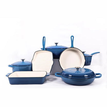 7 Pieces Enamel Cast Iron Cookware Set Gas Induction Cooker Universal Dutch Oven Frying Pan Saucepan Milk Pot Set with Lid