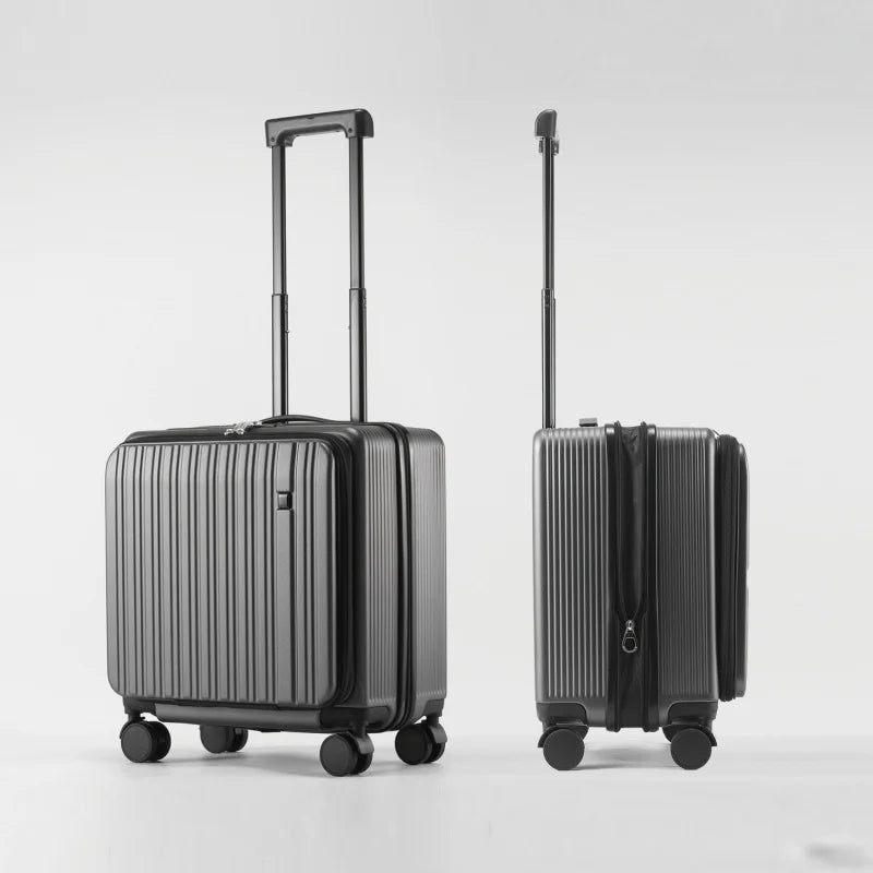 18 Inch Expandable Carry On Luggage Lightweight Front Opening Suitcase Password Lock USB Type C Cup Holder Spinner Wheels Travel
