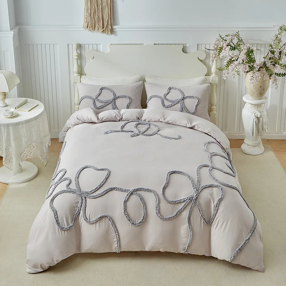 Bohemian Tufting Bow Duvet Cover Set Twin King Soft Homestay Bedding Set Quilt Cover Jacquard Comforter Cover with Pillowcase