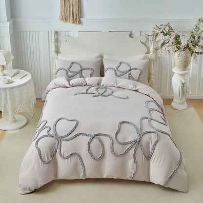 Bohemian Tufting Bow Duvet Cover Set Twin King Soft Homestay Bedding Set Quilt Cover Jacquard Comforter Cover with Pillowcase