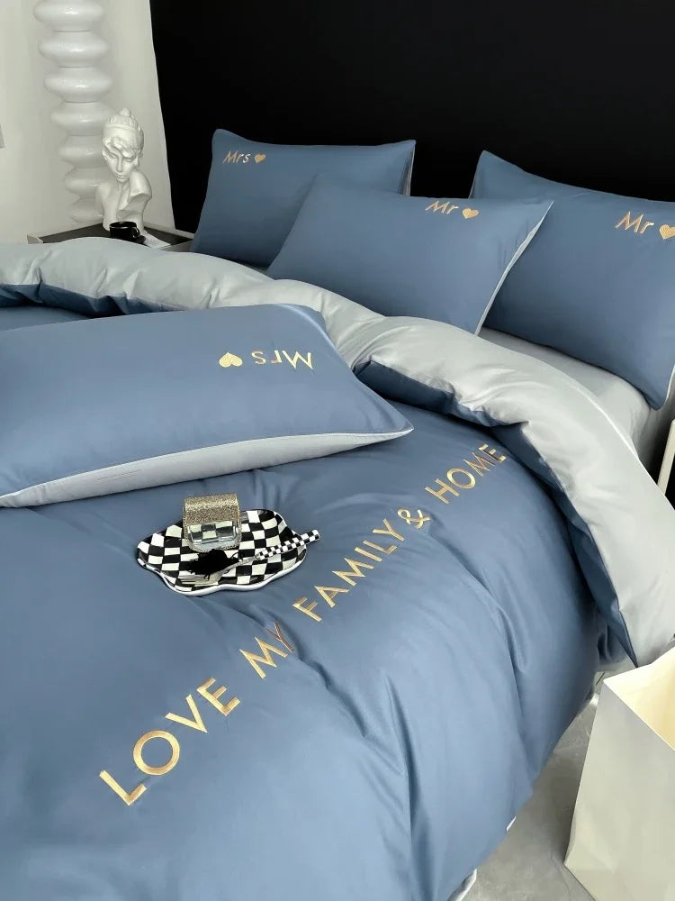 Nordic Luxury Egyptian Cotton Duvet Cover Bedding Set with fitted Sheet and Pillowcases