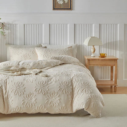 Luxury Beige Duvet Cover Set with Pillowcase Full/Queen Size Boho Microfiber Bedding Set for All Seasons Chic Comforter Cover