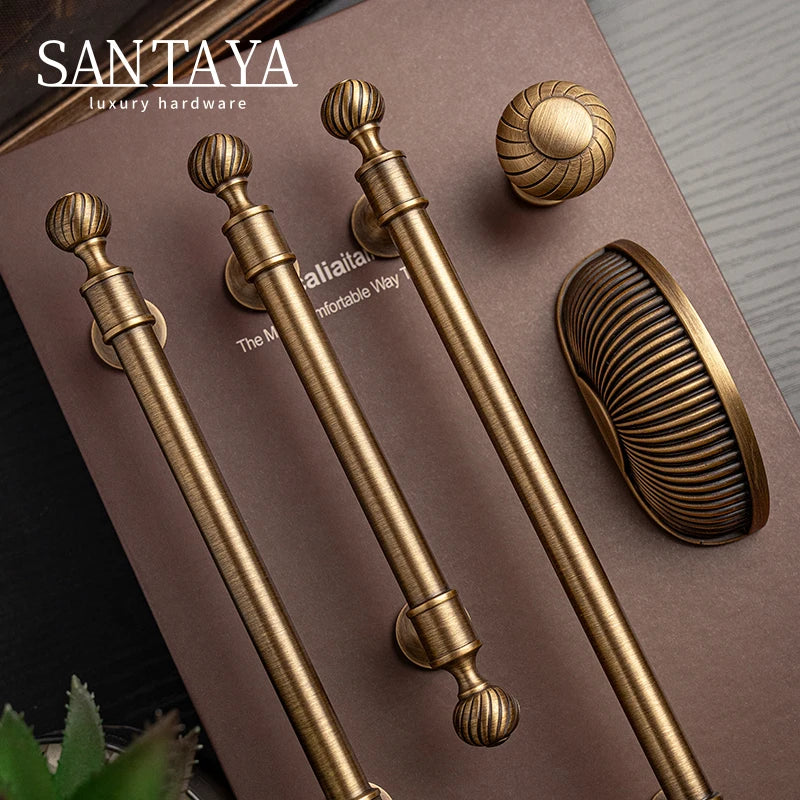 Santaya Brushed Antique Brass Handles Luxury Kitchen Cabinet Pull Wardrobe Dresser Drawer Knob Shell Handle Furniture Hardware