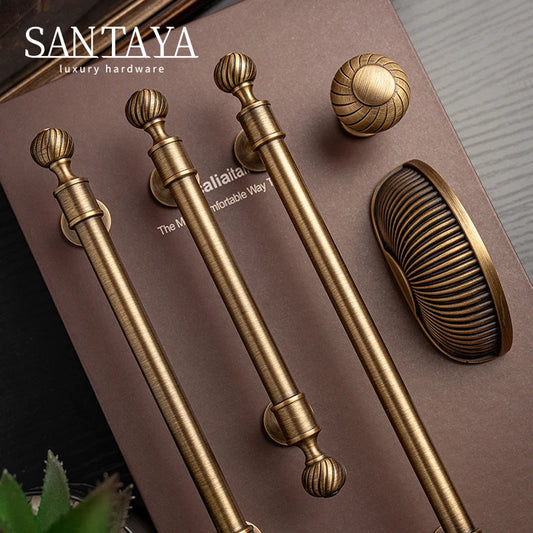 Santaya Brushed Antique Brass Handles Luxury Kitchen Cabinet Pull Wardrobe Dresser Drawer Knob Shell Handle Furniture Hardware
