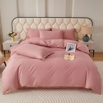 New 100% Cotton High-quality Solid-color Quilt Cover and Two Pillowcases Set Soft Skin-friendly and Breathable