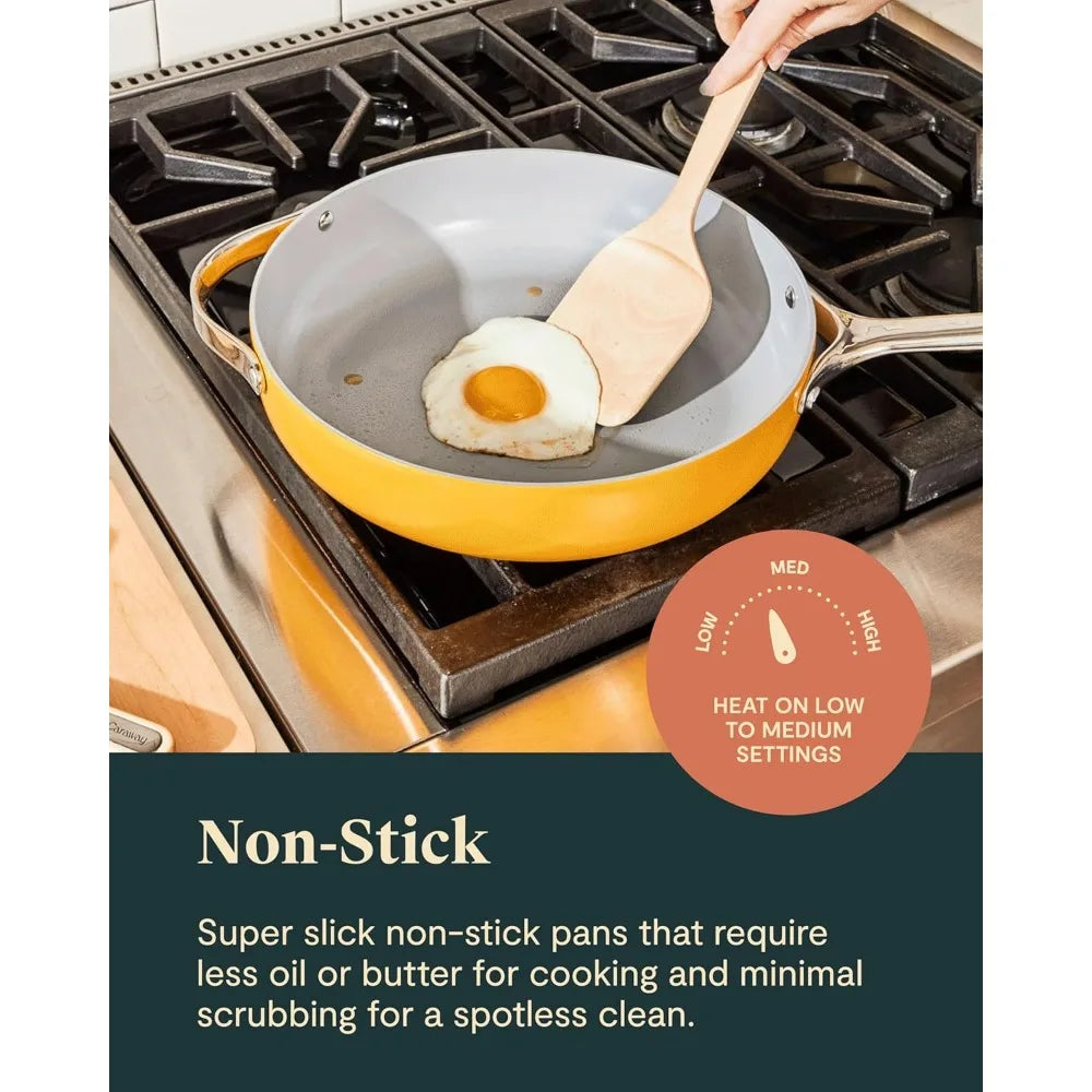 deluxe nonstick ceramic cookware set (16 piece) pots, frying pans, lids and kitchen storage - pfas & pfoa free - oven safe cera