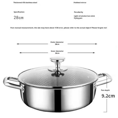 410 Stainless Steel Soup Pot Wok Frying Pan Honeycomb Non-stick Pan with Lid Home Hot Pan Induction Cooker Gas Stove Universal