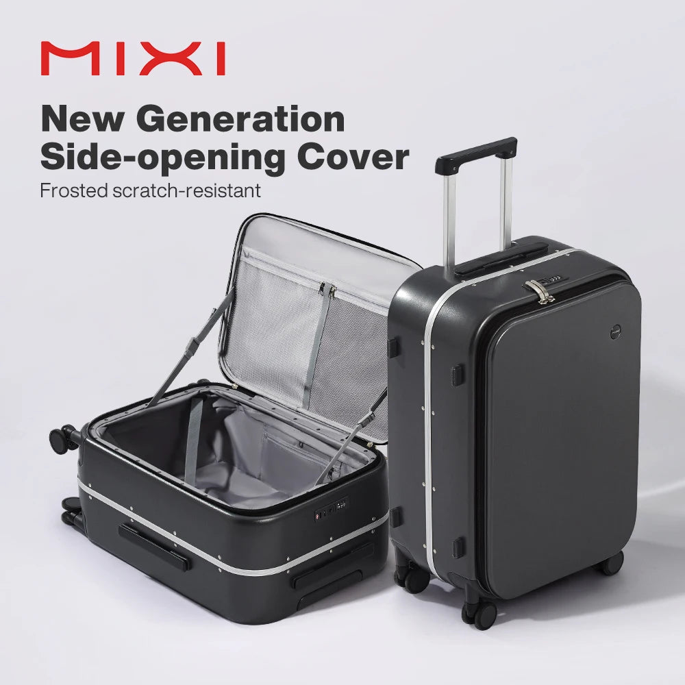Mixi New PC Aluminum Frame Suitcase Front Opening Rolling Travel Luggage