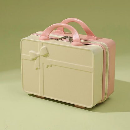 New Bow Embossed Design Makeup Case Solid Color 14 Inch Luggage Mini Portable Hand Suitcase Cosmetic Storage Box For Women