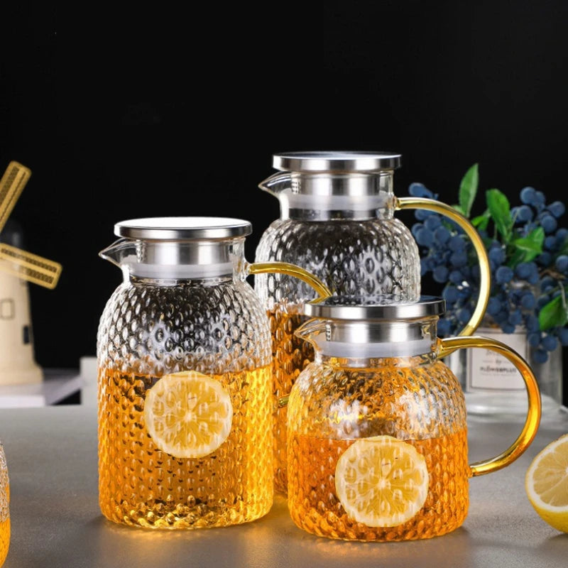 JUSTINLAU Cold Kettle High borosilicate glass Water Jug Heat resistant Glass Teapot Summer Juice Tea Kettle for Home/Office