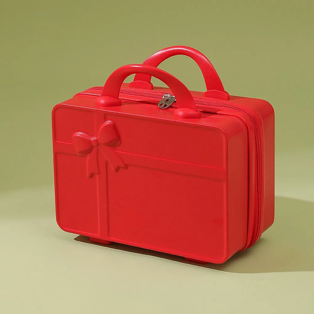 New Bow Embossed Design Makeup Case Solid Color 14 Inch Luggage Mini Portable Hand Suitcase Cosmetic Storage Box For Women