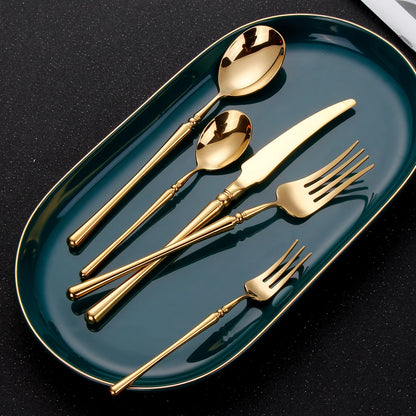 6/16/24/30Pcs Gold Tableware Stainless Steel 304 Cutlery Set Mirror Dinnerware Wedding Gift Hotel Home Dinner Party Flatware