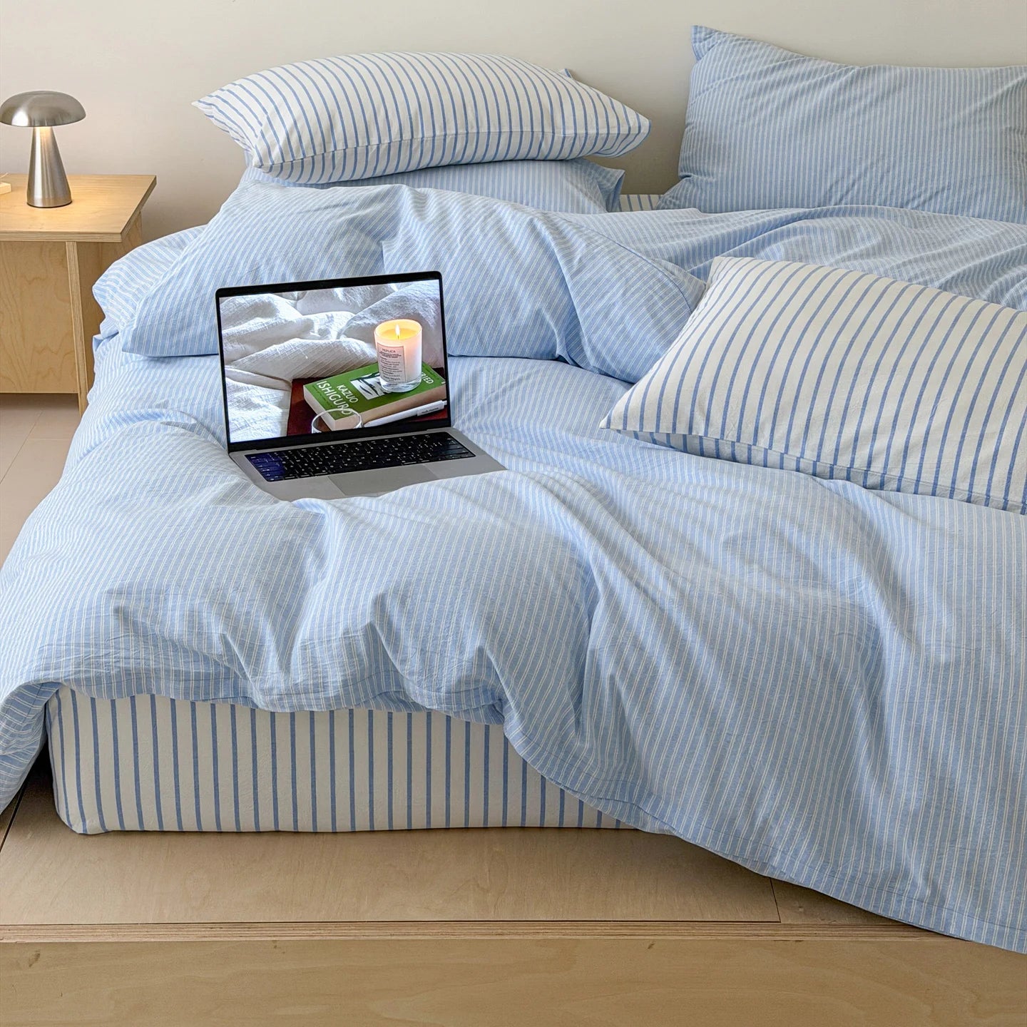 Japanese Blue Striped 100% Cotton Duvet Cover Set Queen King Bedding Set Soft Skin-friendly Comforter Cover Pillowcases Bedsheet