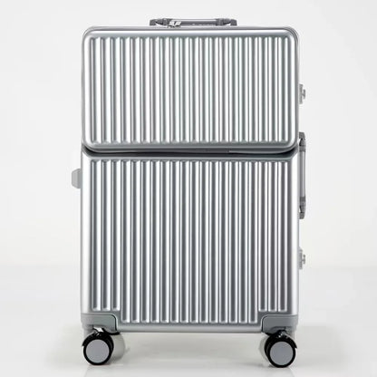 Aluminium Frame Suitcase Front Opening Cabin Luggage with USB Cup Holder