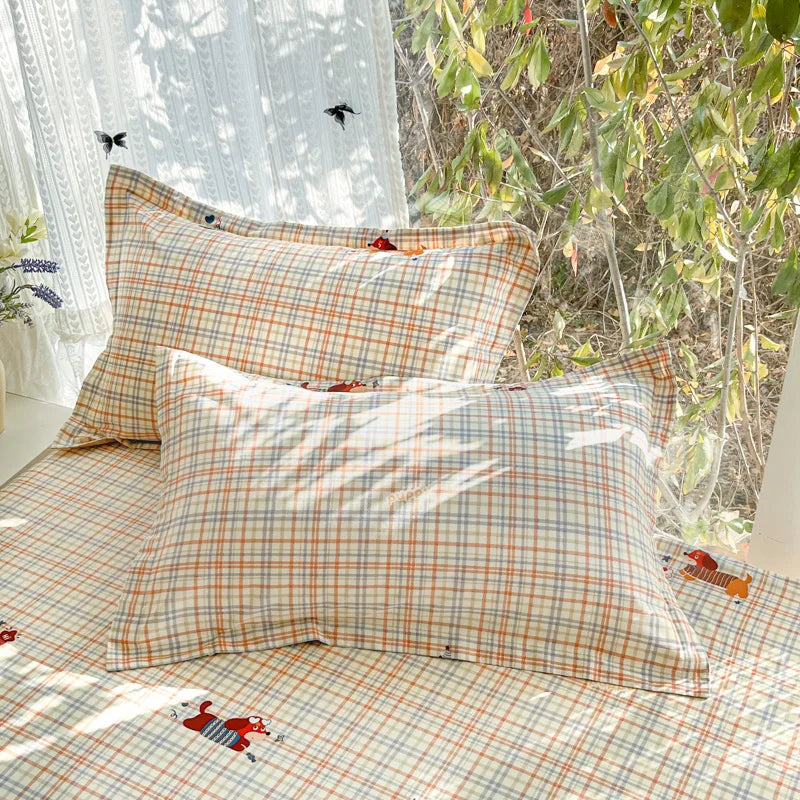 100 % Cotton Duvet Cover Set Bedding Set Striped Cute Dog Design Duvet Cover Pillowsham Comfort Breathable Fade Resistant