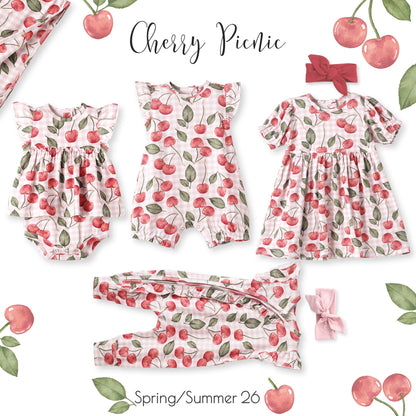 Cherry Picnic Baby Girl Romper – Soft Bamboo Zipper