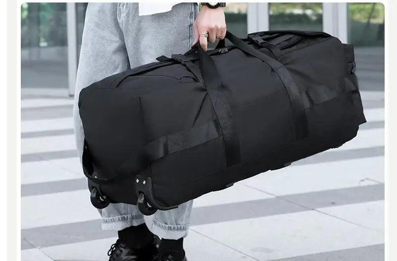 Travel Rolling Backpack Men Large Capacity Check in Bag Foldable Travel Trolley Bag Wheeled Suitcase Oxford Rolling Luggage Bag