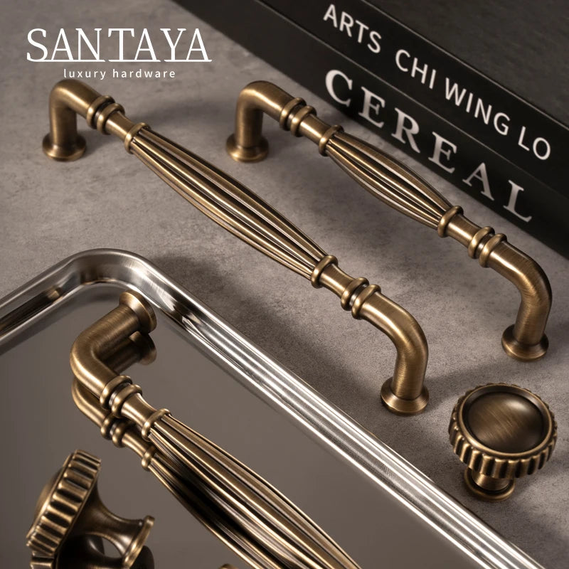 Santaya Antique Brass Cabinet Pulls 5 Inch Hole Center Bar Drawer Pulls for Kitchen Cabinet Handle Dressers Copper Home Hardware
