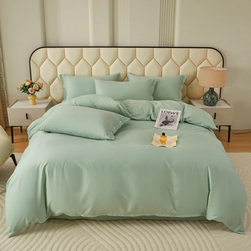 New 100% Cotton High-quality Solid-color Quilt Cover and Two Pillowcases Set Soft Skin-friendly and Breathable