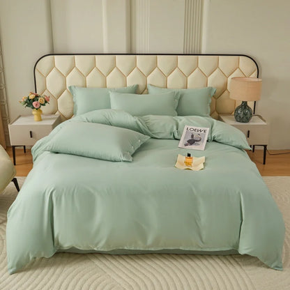 New 100% Cotton High-quality Solid-color Quilt Cover and Two Pillowcases Set Soft Skin-friendly and Breathable
