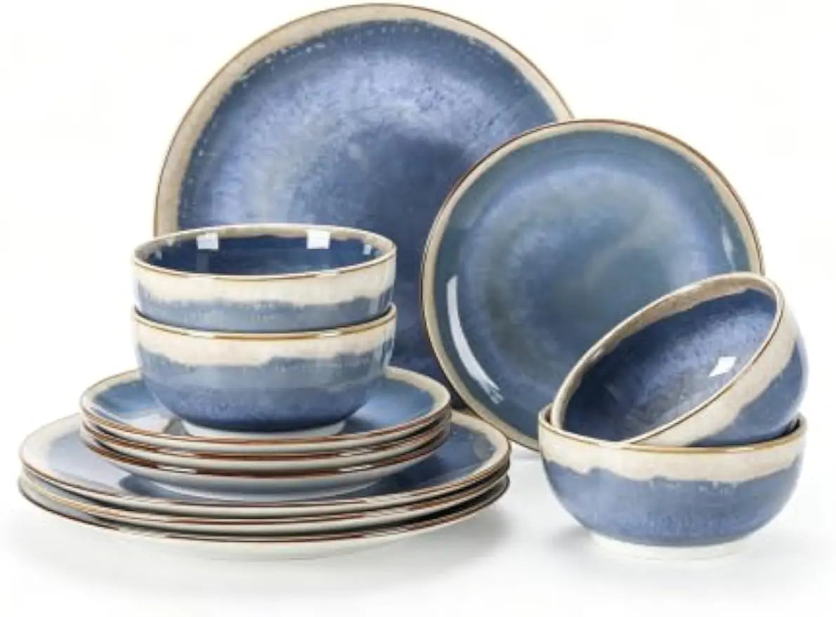 Sweejar 12 Pieces Ceramic Dinnerware Sets for 4, Periwinkle Purple | Gradient Glaze Plates and Bowls Set, Microwave & Dishwasher Safe, Stackable Dish Set, Scratch Resistant Dishware Sets
