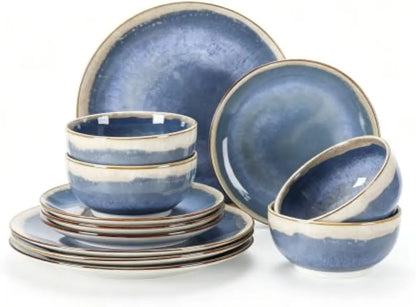 Sweejar 12 Pieces Ceramic Dinnerware Sets for 4, Periwinkle Purple | Gradient Glaze Plates and Bowls Set, Microwave & Dishwasher Safe, Stackable Dish Set, Scratch Resistant Dishware Sets
