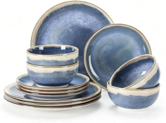 Sweejar 12 Pieces Ceramic Dinnerware Sets for 4, Periwinkle Purple | Gradient Glaze Plates and Bowls Set, Microwave & Dishwasher Safe, Stackable Dish Set, Scratch Resistant Dishware Sets