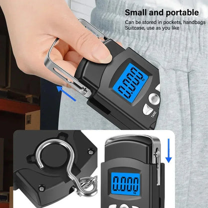 Portable Electronic Scale 50kg 10g LCD Handheld with 100cm Tape Measure for Travel Fishing Baggage Suitcase