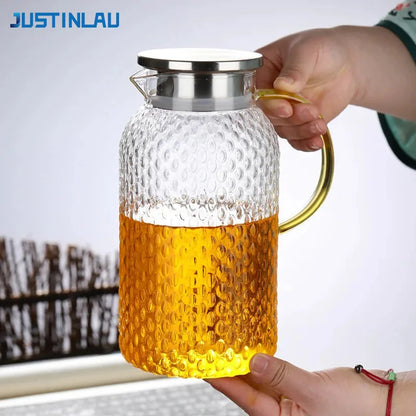 JUSTINLAU Cold Kettle High borosilicate glass Water Jug Heat resistant Glass Teapot Summer Juice Tea Kettle for Home/Office