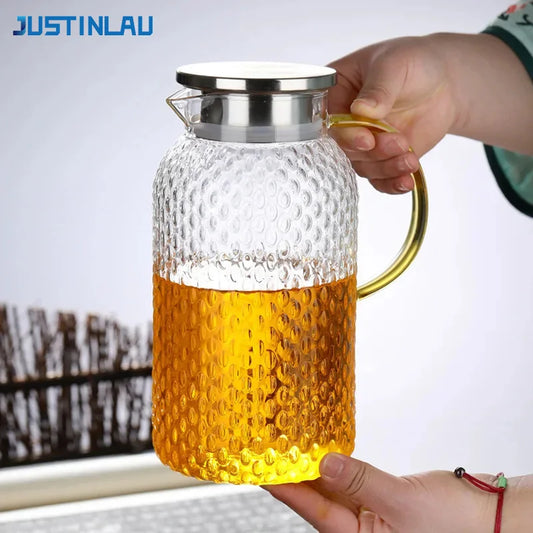 JUSTINLAU Cold Kettle High borosilicate glass Water Jug Heat resistant Glass Teapot Summer Juice Tea Kettle for Home/Office