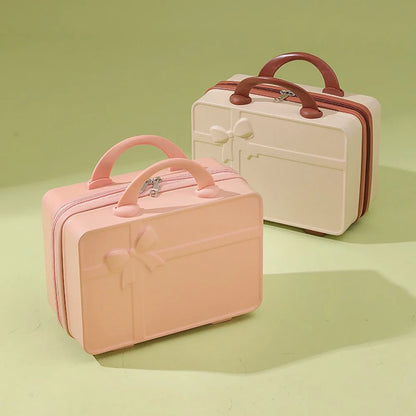 New Bow Embossed Design Makeup Case Solid Color 14 Inch Luggage Mini Portable Hand Suitcase Cosmetic Storage Box For Women