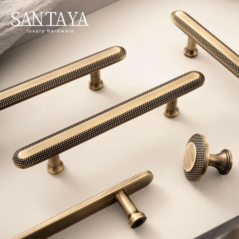 Santaya Knurled Grid Antique Brass Kitchen Cabinet Handle Bronze Pulls Kitchen Cabinets T Bar Pull Hardware Cupboard Drawer Knob