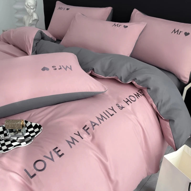 Nordic Luxury Egyptian Cotton Duvet Cover Bedding Set with fitted Sheet and Pillowcases